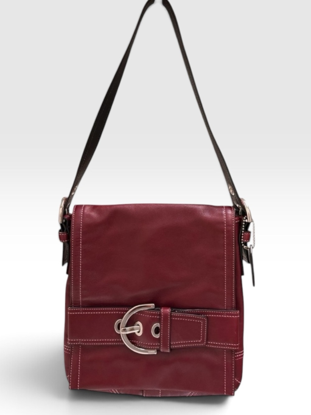 COACH Vintage Soho Buckle Flap Shoulder Bag Burgundy Leather Style 8A08